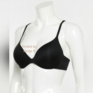 💕NWT SKIMS Wireless Form Push Up Pushup Plunge T-shirt Demi Bra Black ONYX 36DD